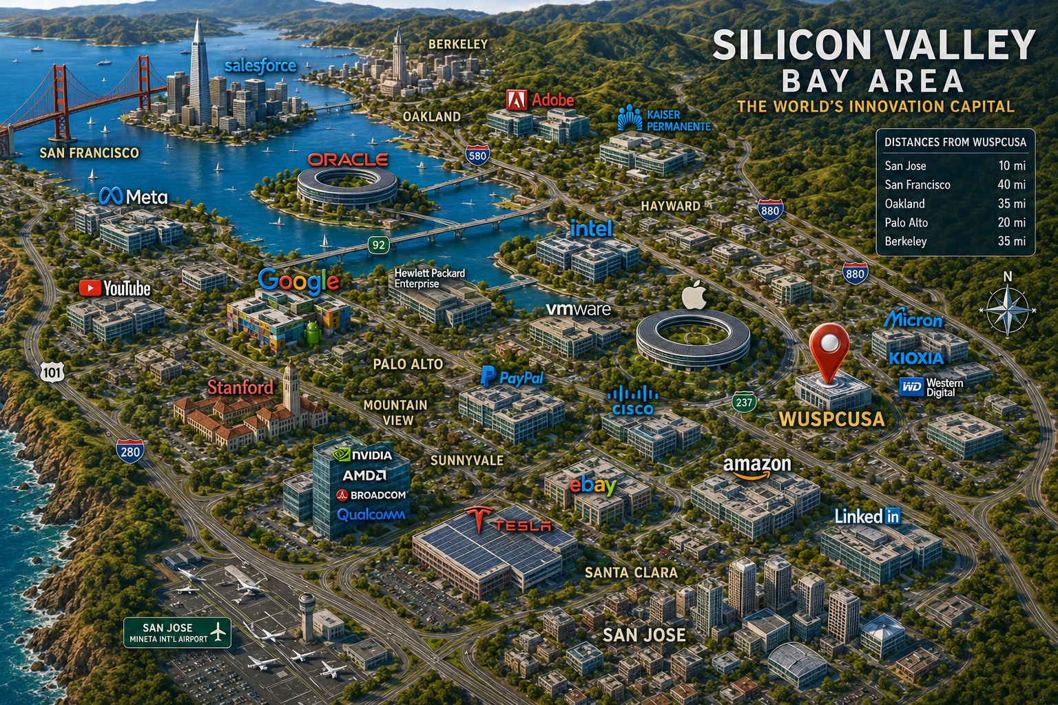 Silicon Valley map with a location marker on Fremont, California